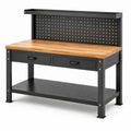 Werkbank mit Massivholzplatte und Metallrahmen Schwarz 120x60x150 cm
