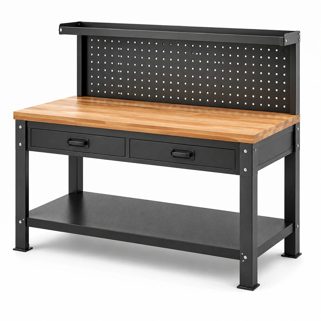 Werkbank mit Massivholzplatte und Metallrahmen Schwarz 120x60x150 cm
