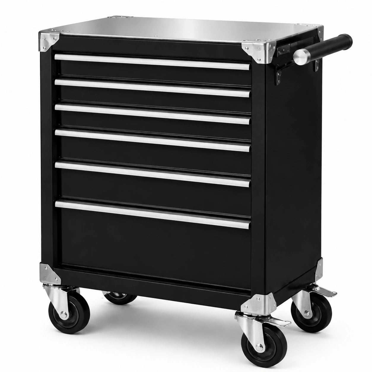 Werkzeugwagen mit 7 Stahlschubladen, Schwarz, 70x33x76 cm