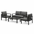 Gartenlounge Set aus Aluminium mit Polyesterkissen, Schwarz und Grau