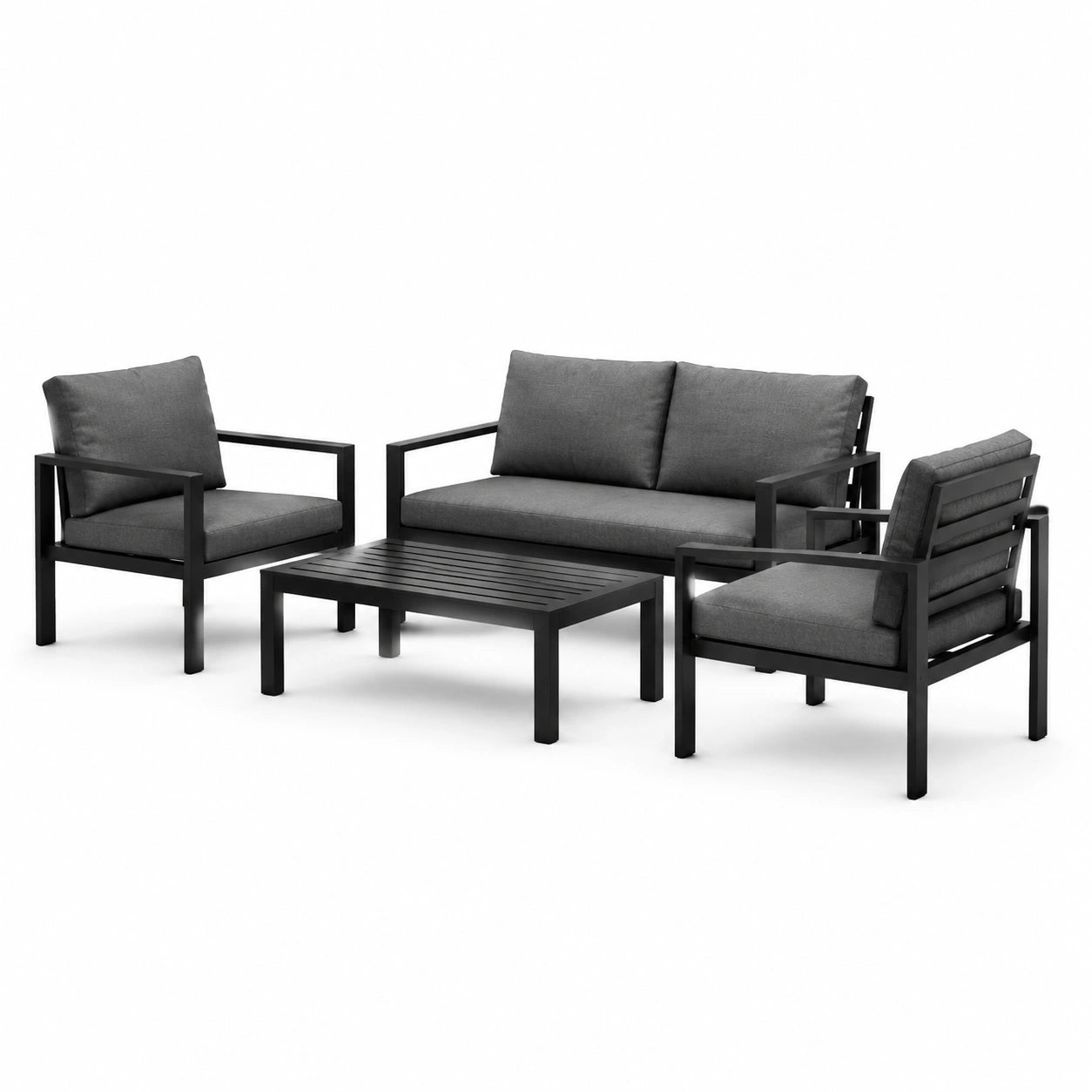 Gartenlounge Set aus Aluminium mit Polyesterkissen, Schwarz und Grau