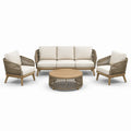 Gartenlounge Set Holztisch und Seilgeflecht-Sofas Beige