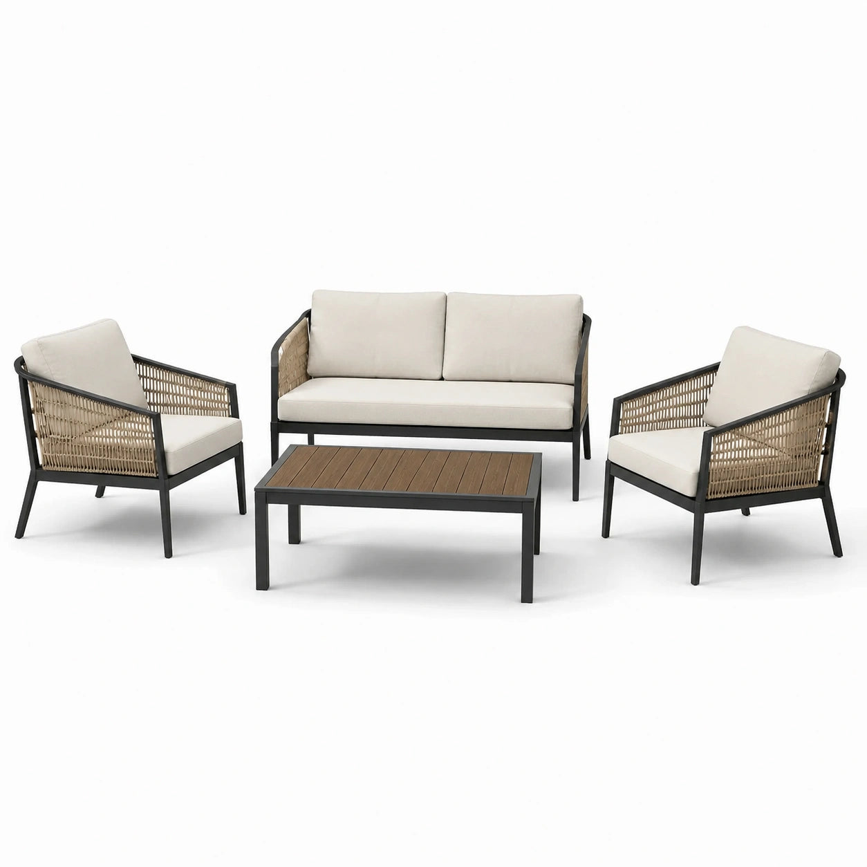 Gartenmöbel-Set aus Aluminium und Polyrattan mit Polyesterkissen, Beige