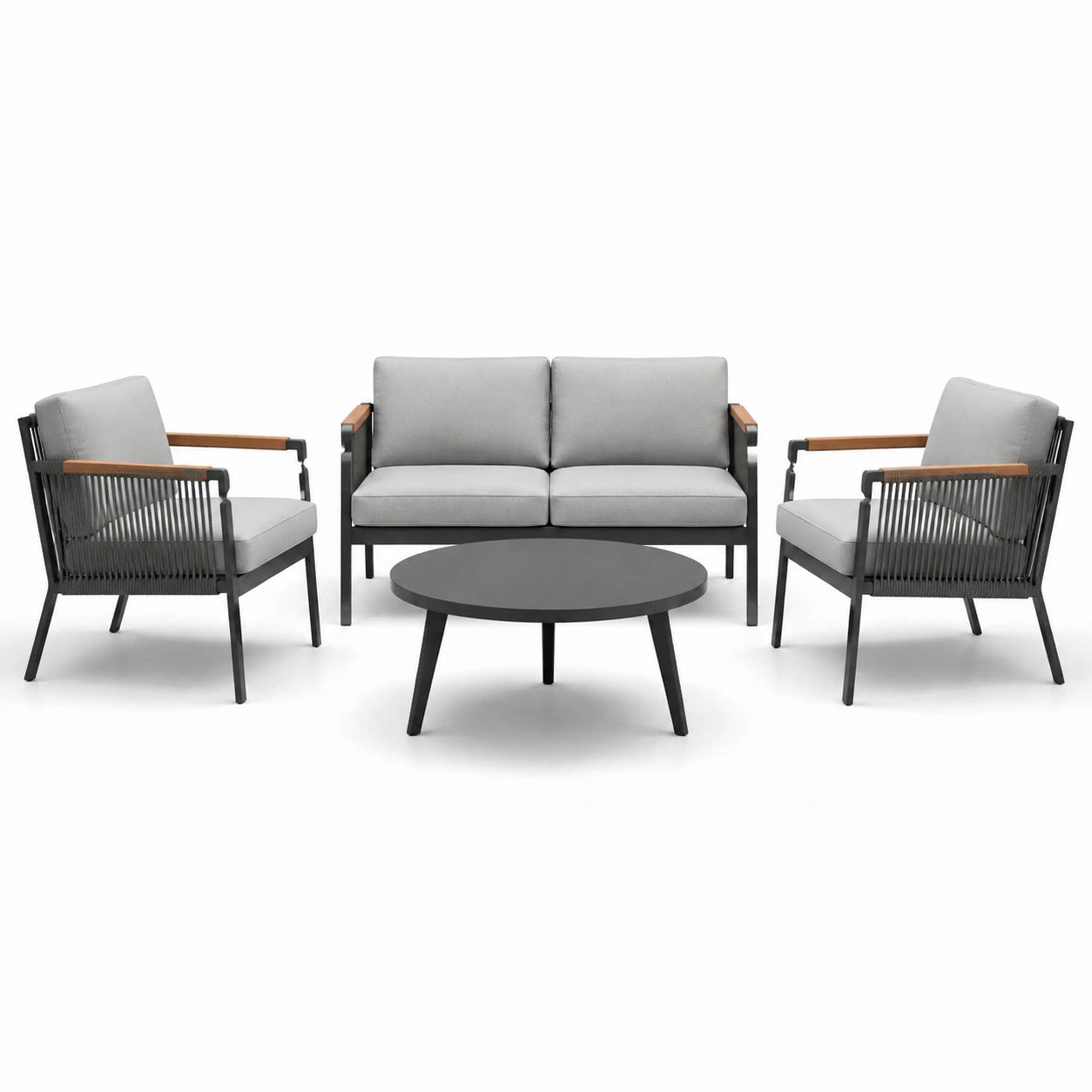 Aluminium Gartenlounge-Set mit Polyesterkissen und Tisch, Grau