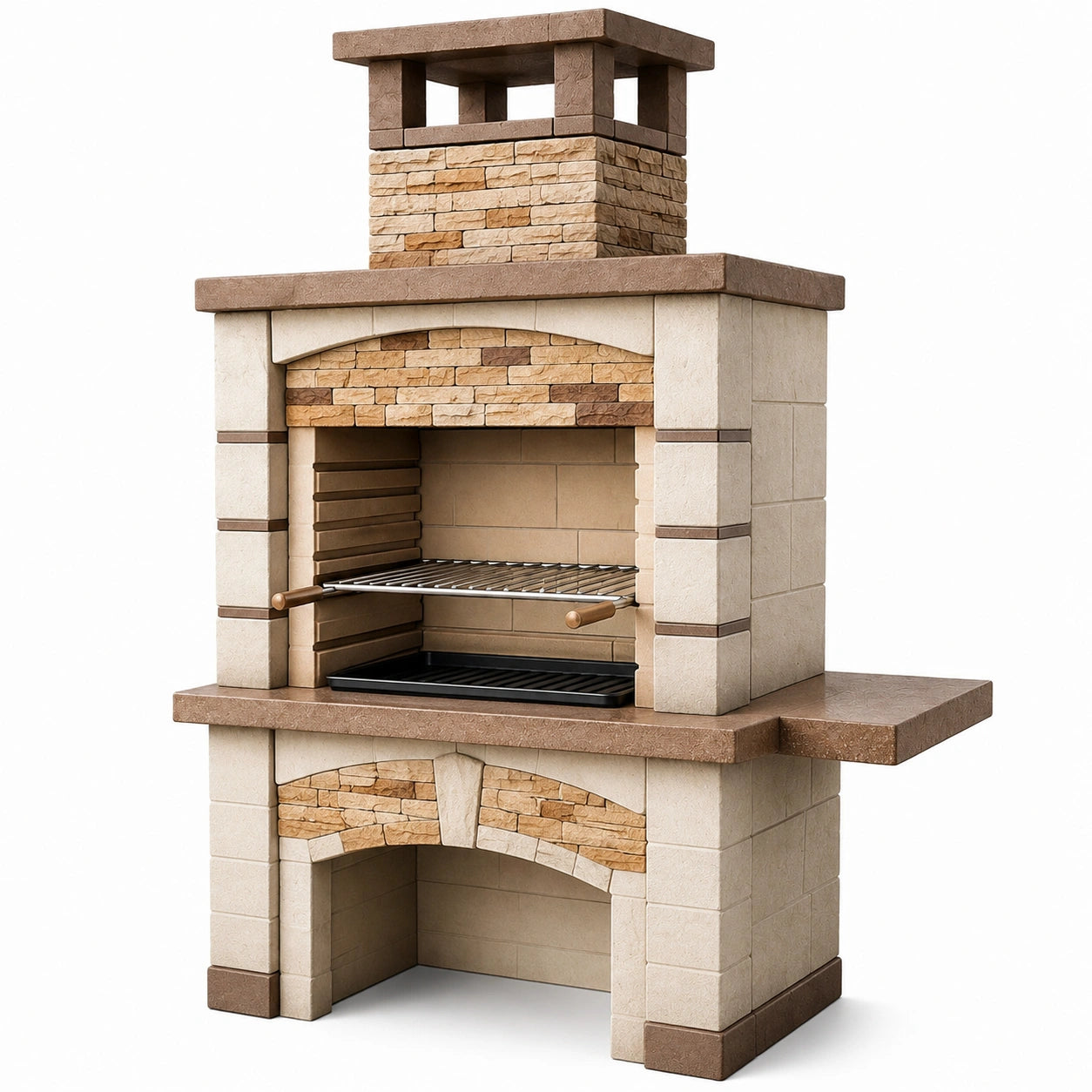 Grillkamin aus Kalkstein Beige/Braun 180 cm