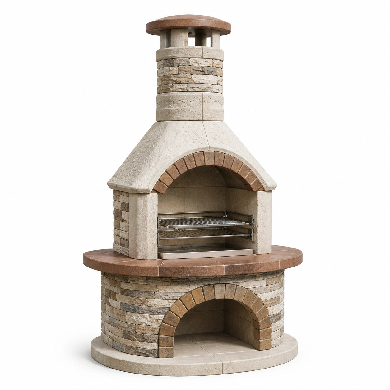 Grillkamin aus Naturstein mit Schornstein 210x120x65 cm Beige/Braun