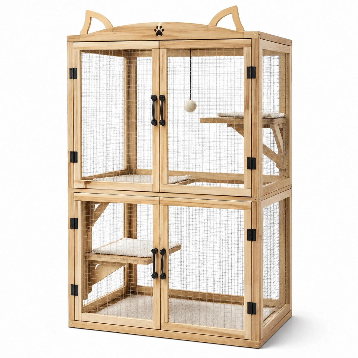 Holz-Katzengehege mit Metallnetz